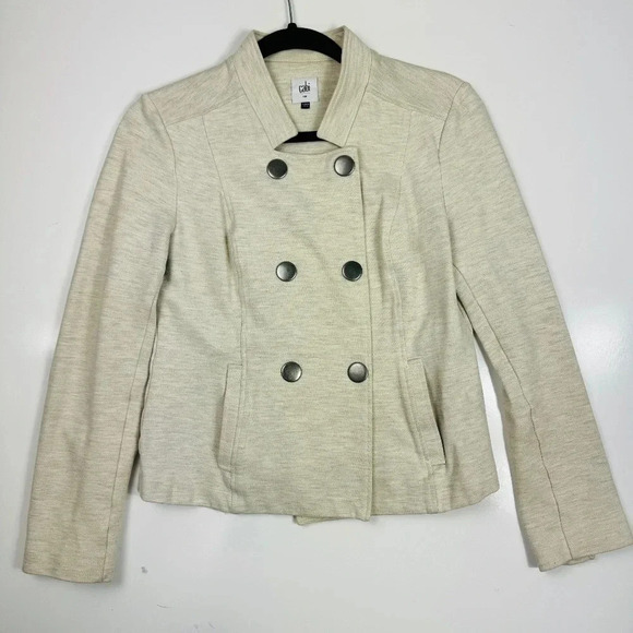 Cabi Knit Moto Jacket Double Breasted Button‎ Front Blazer Neutral Size S - Picture 2 of 13